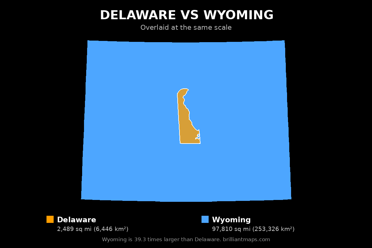 Delaware vs Wyoming Size Comparison Map