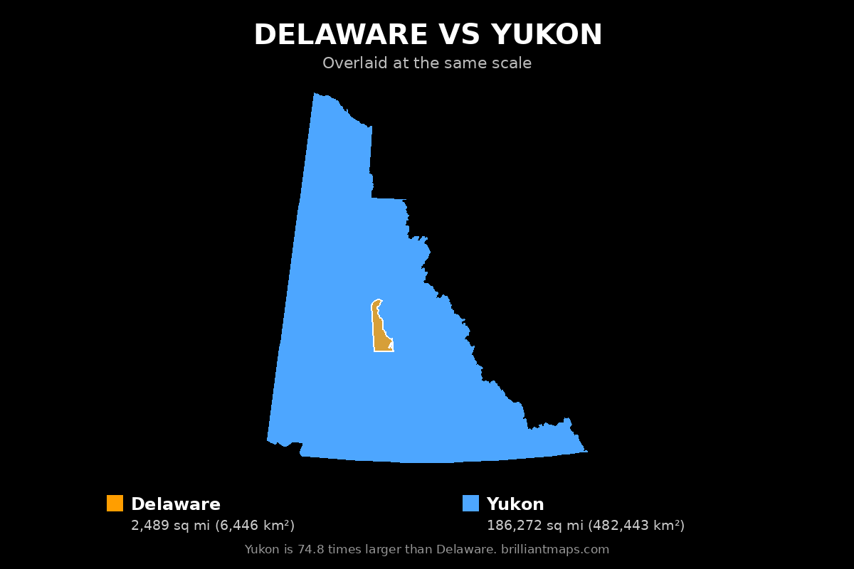 Delaware vs Yukon Size Comparison Map