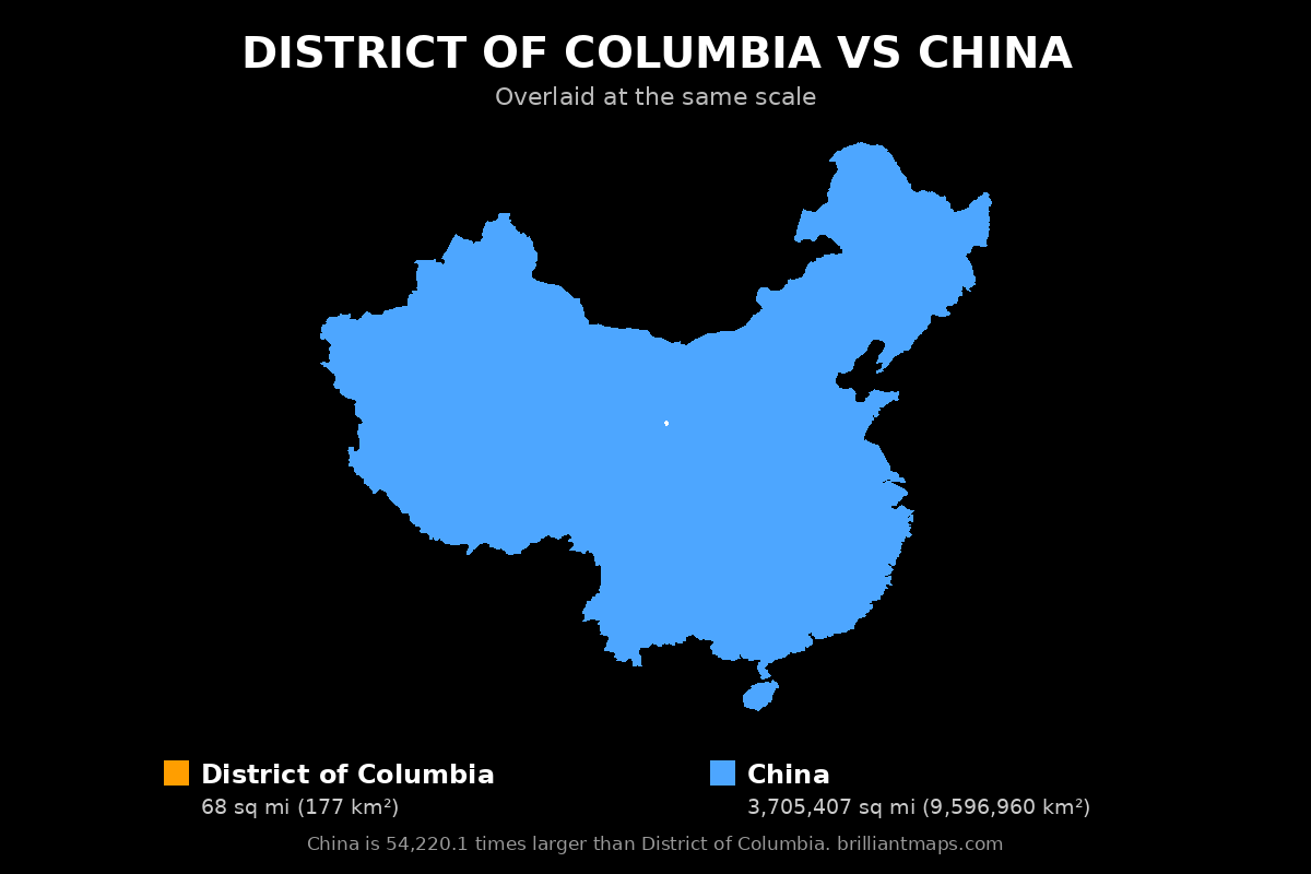 District of Columbia vs China Size Comparison Map