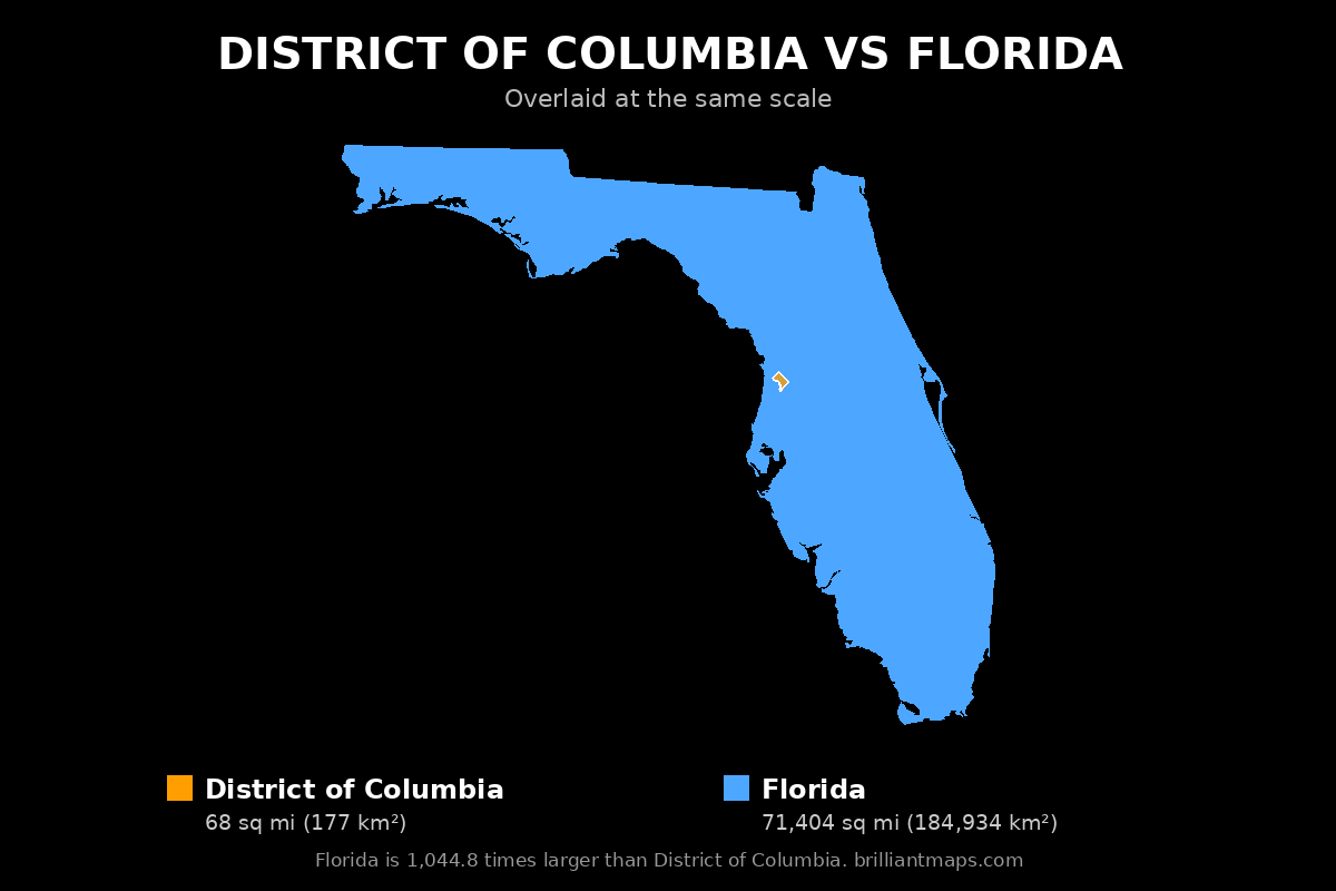 District of Columbia vs Florida Size Comparison Map