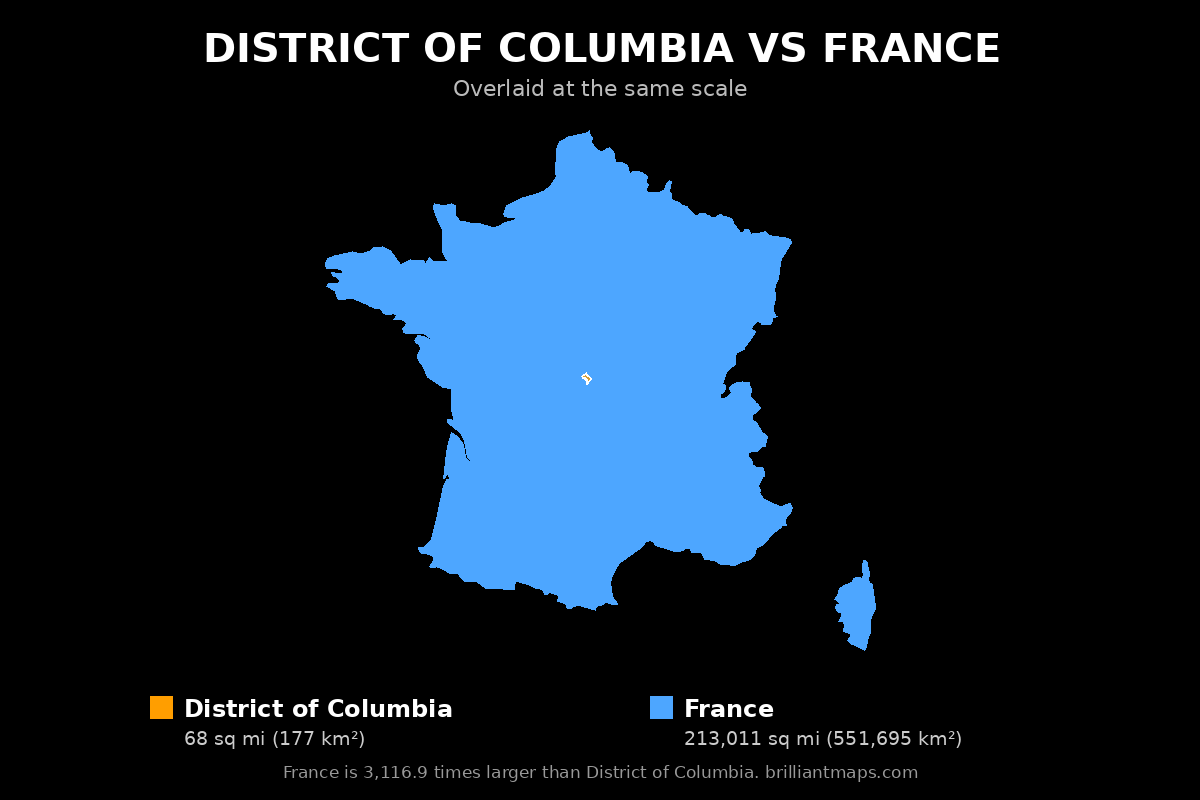 District of Columbia vs France Size Comparison Map