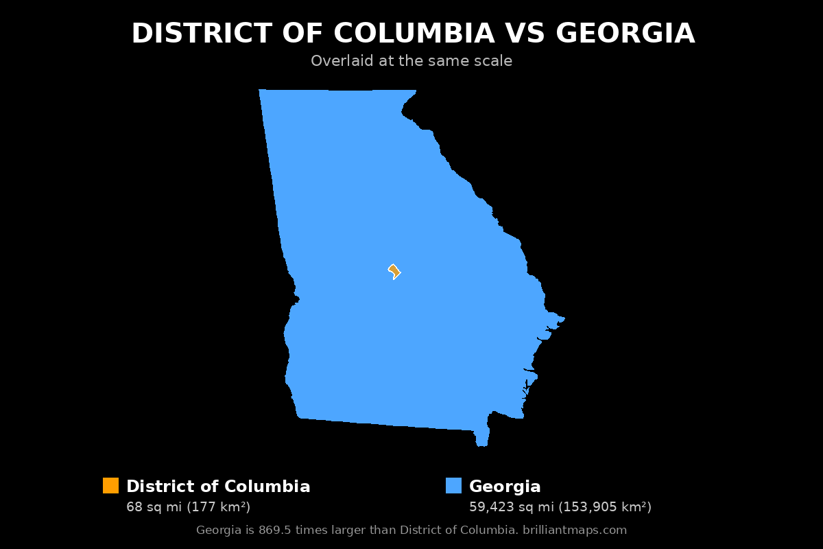 District of Columbia vs Georgia Size Comparison Map