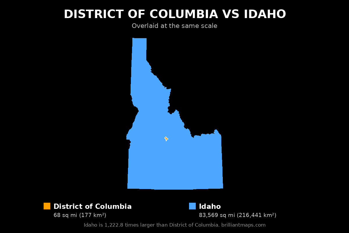 District of Columbia vs Idaho Size Comparison Map