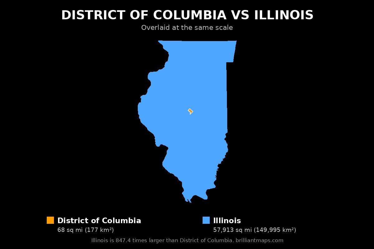 District of Columbia vs Illinois Size Comparison Map