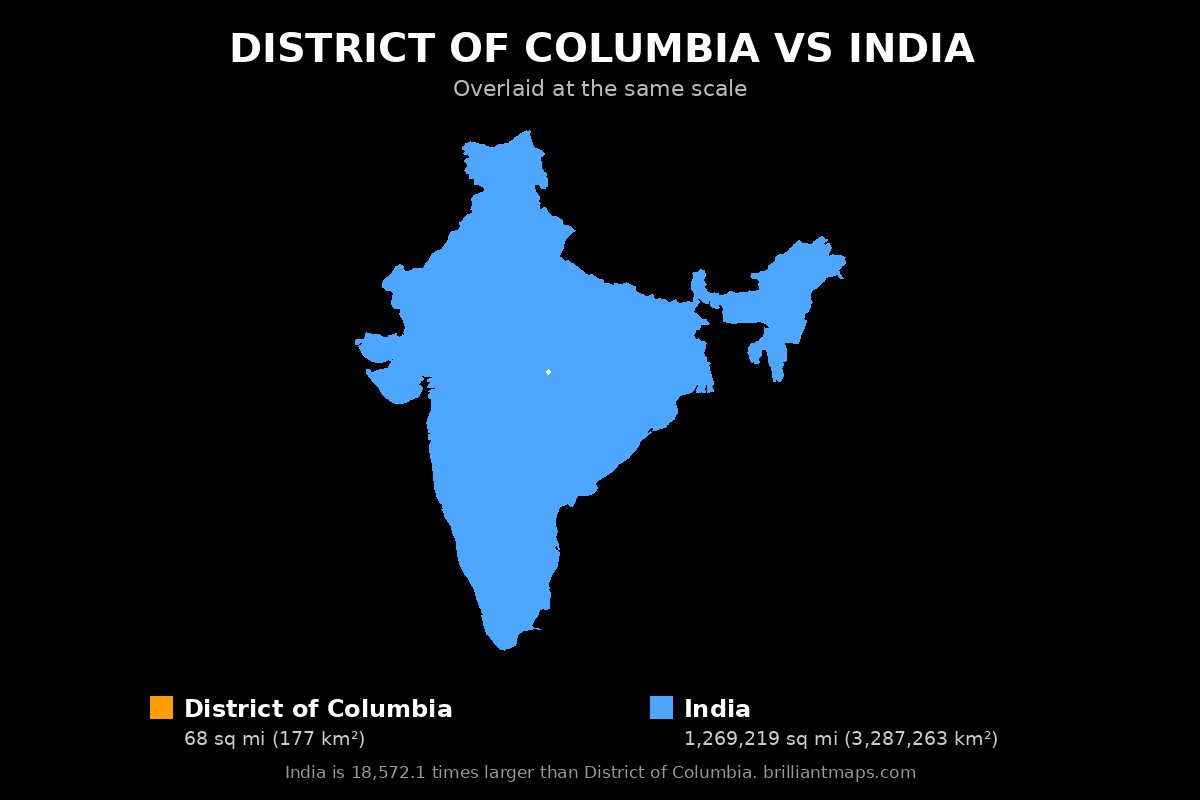 District of Columbia vs India Size Comparison Map