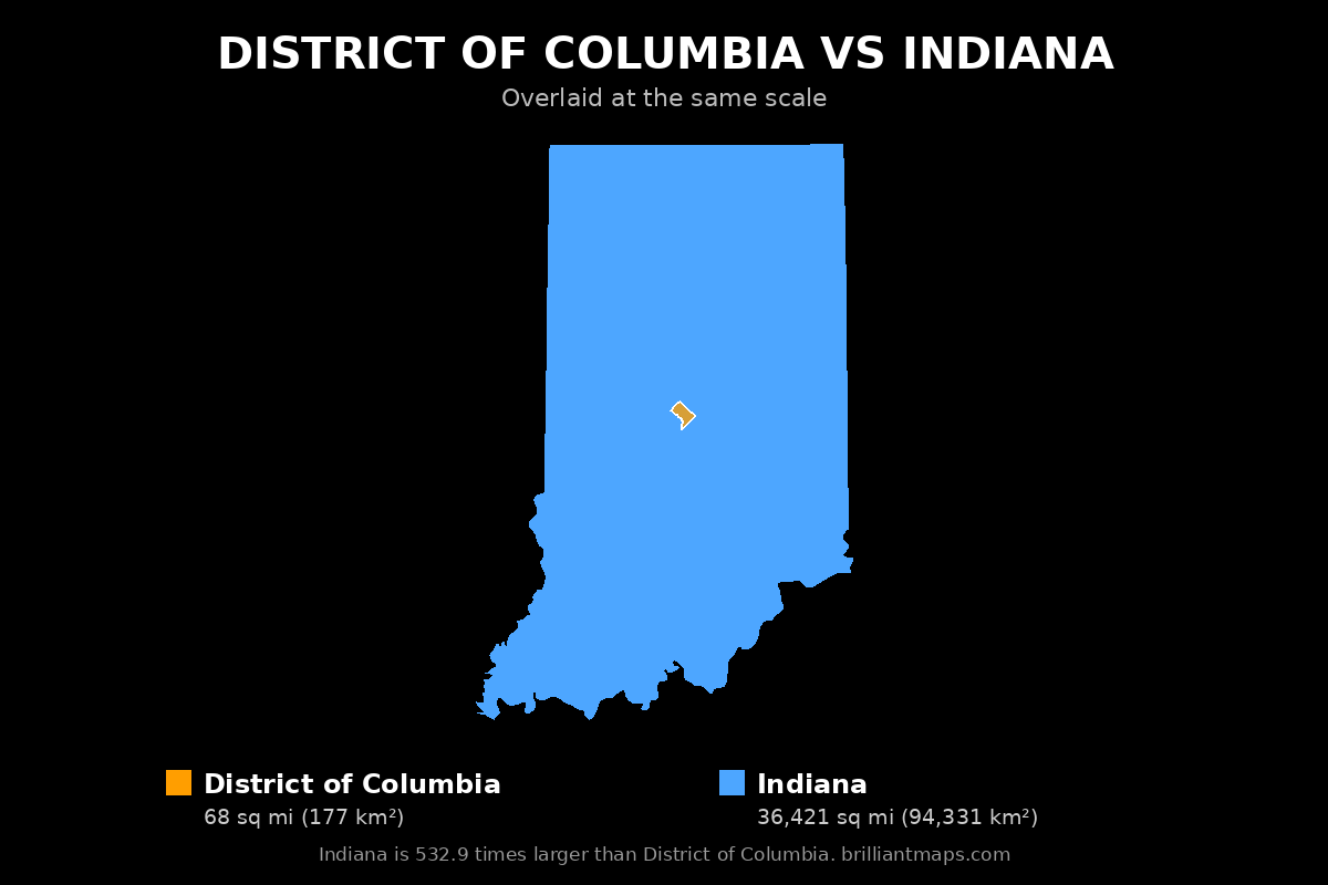 District of Columbia vs Indiana Size Comparison Map