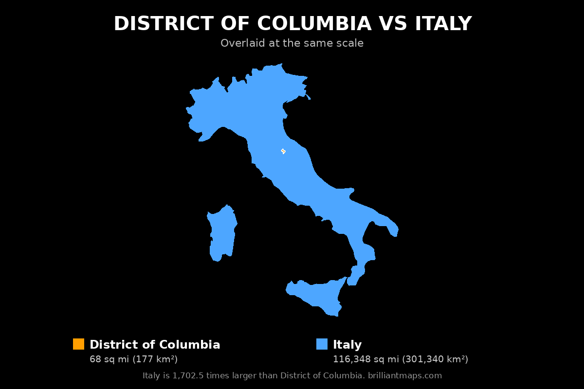 District of Columbia vs Italy Size Comparison Map