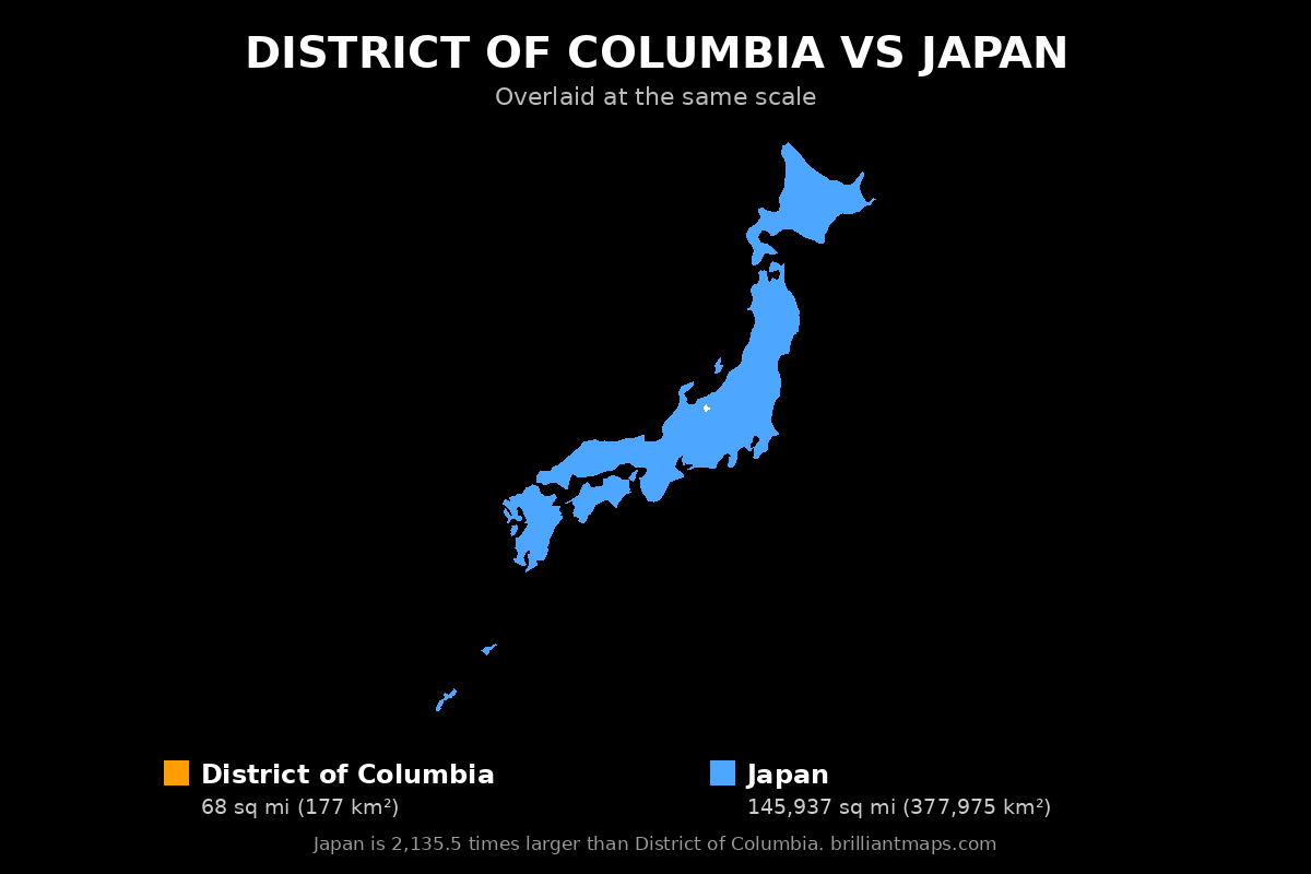 District of Columbia vs Japan Size Comparison Map