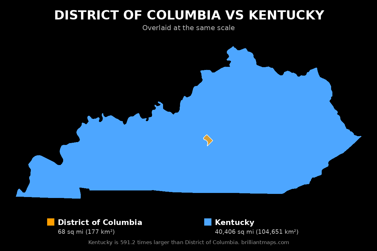 District of Columbia vs Kentucky Size Comparison Map