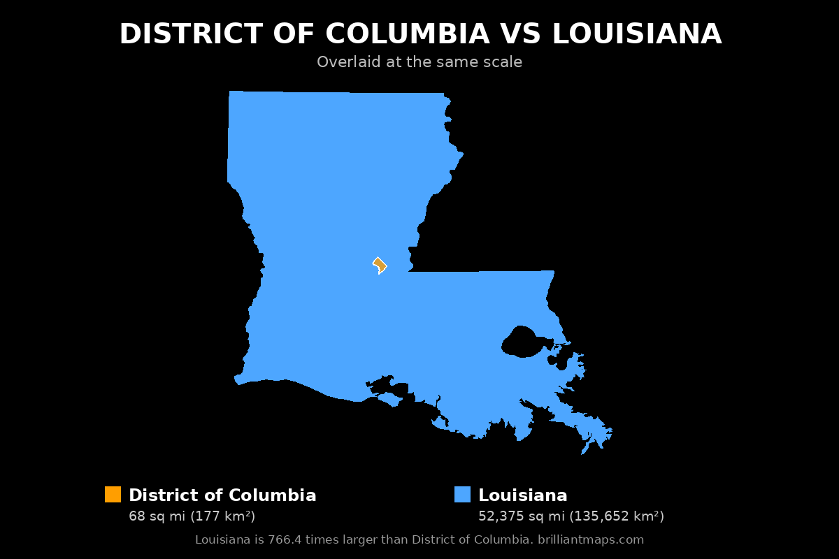 District of Columbia vs Louisiana Size Comparison Map