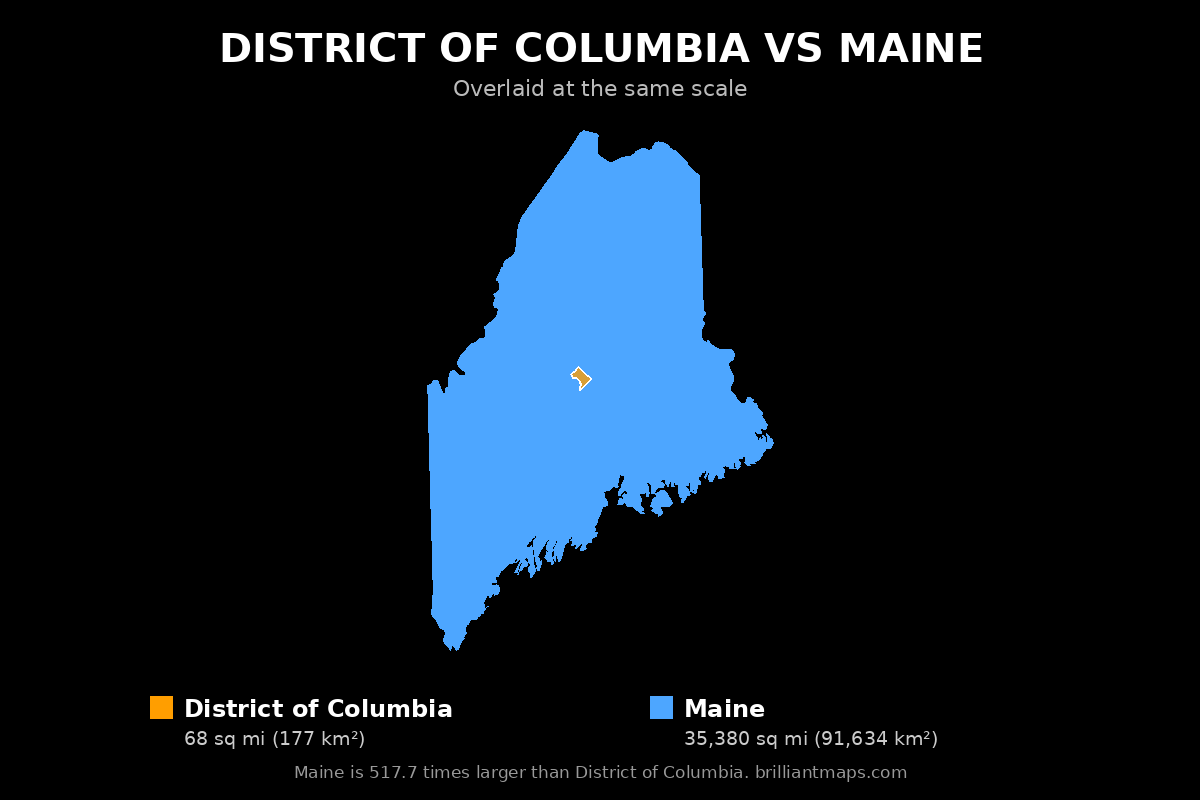 District of Columbia vs Maine Size Comparison Map