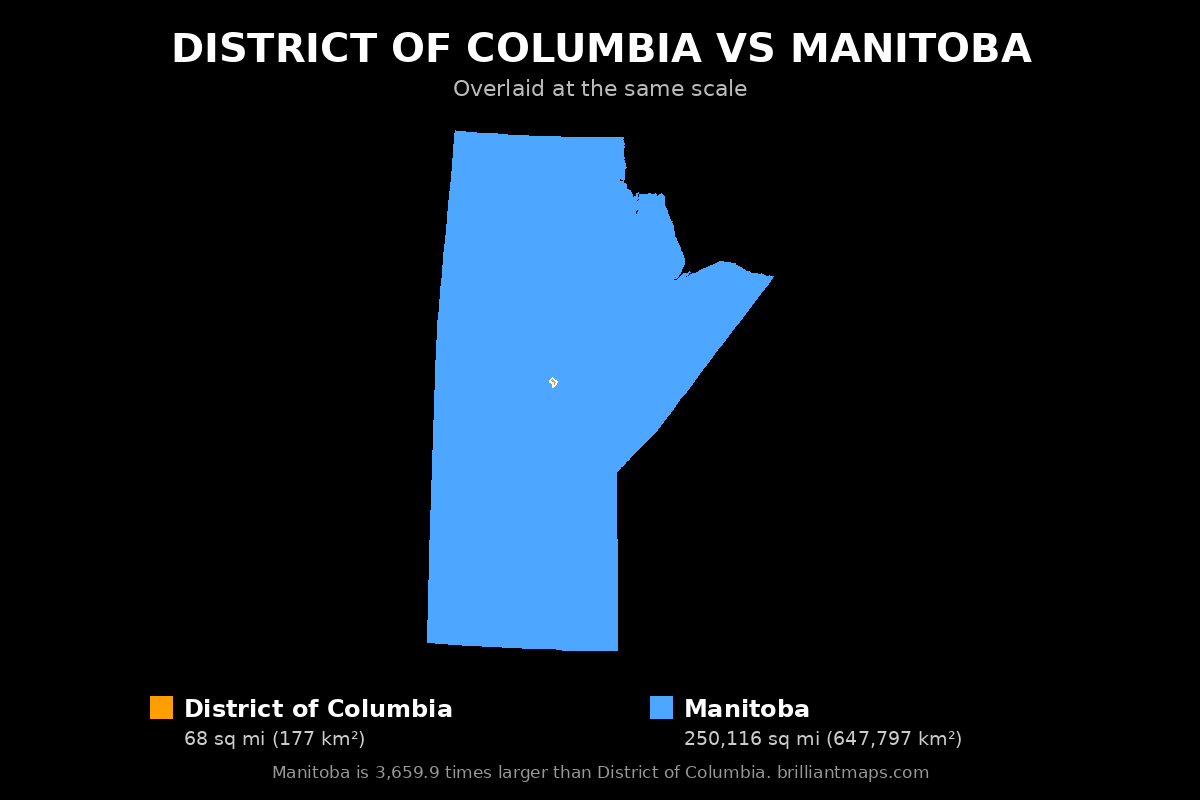 District of Columbia vs Manitoba Size Comparison Map