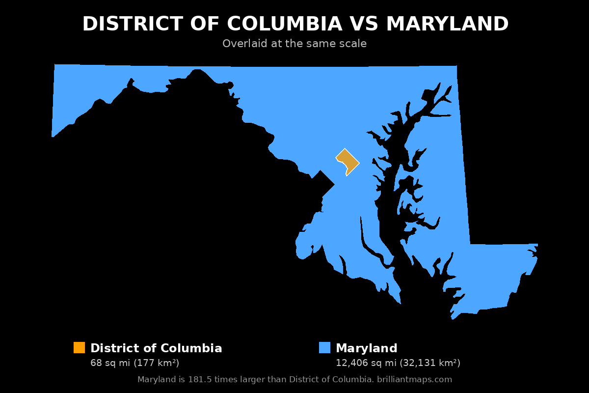 District of Columbia vs Maryland Size Comparison Map