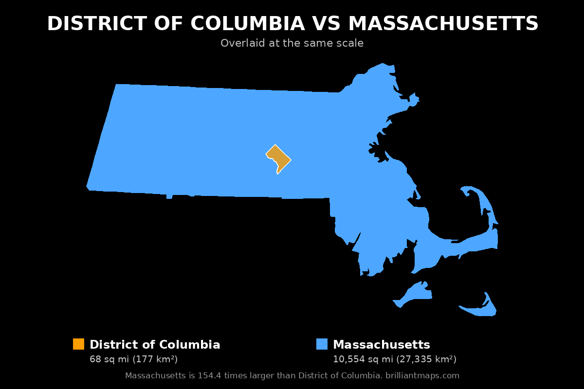 District of Columbia vs Massachusetts Size Comparison Map