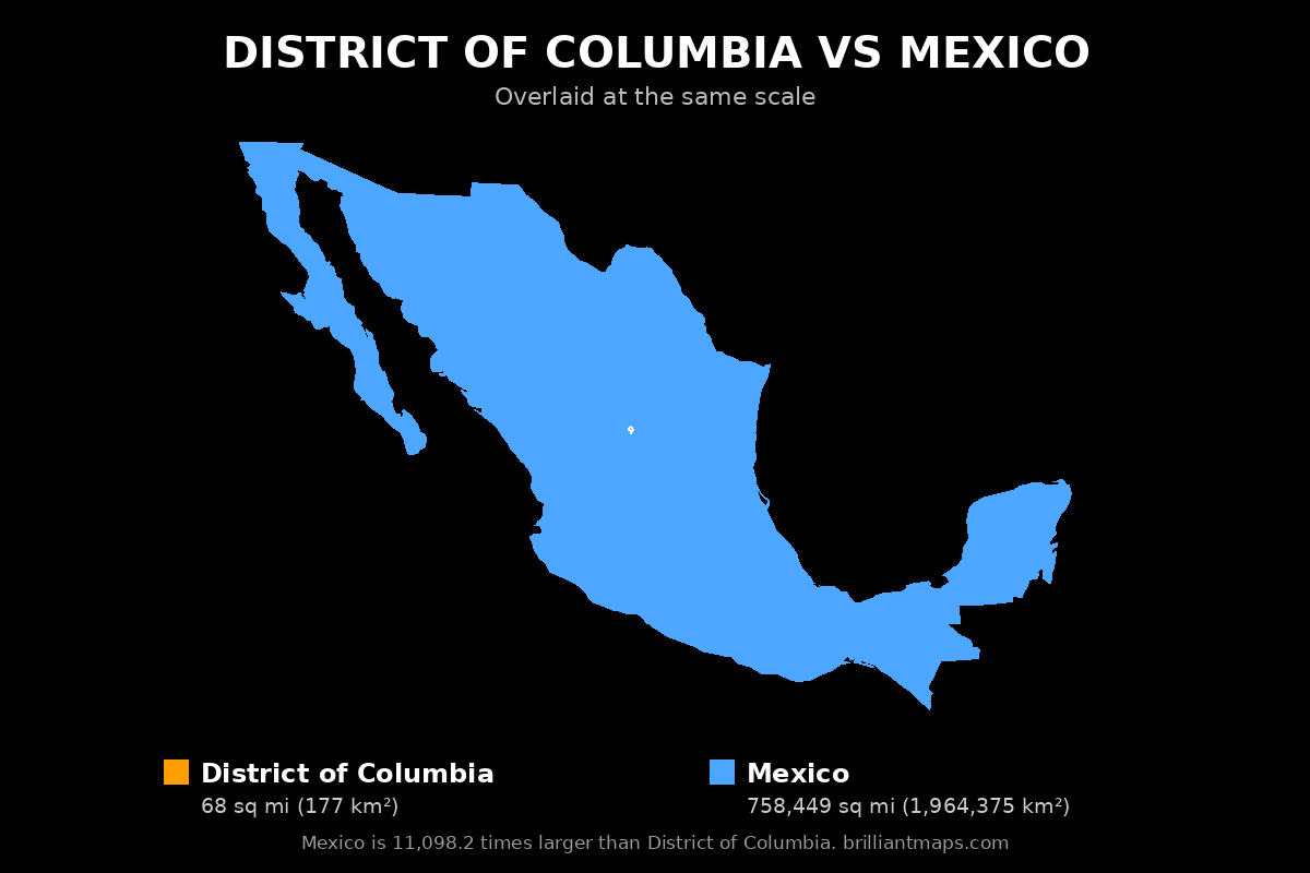 District of Columbia vs Mexico Size Comparison Map