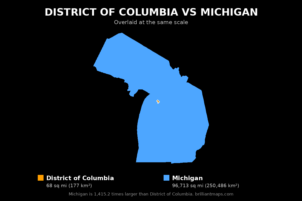 District of Columbia vs Michigan Size Comparison Map