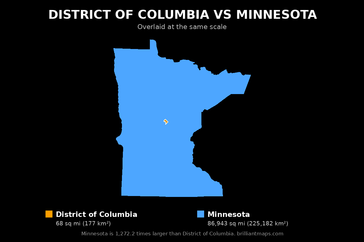 District of Columbia vs Minnesota Size Comparison Map