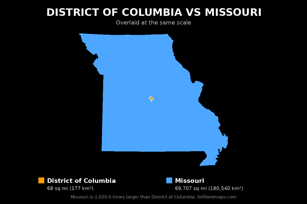 District of Columbia vs Missouri Size Comparison Map