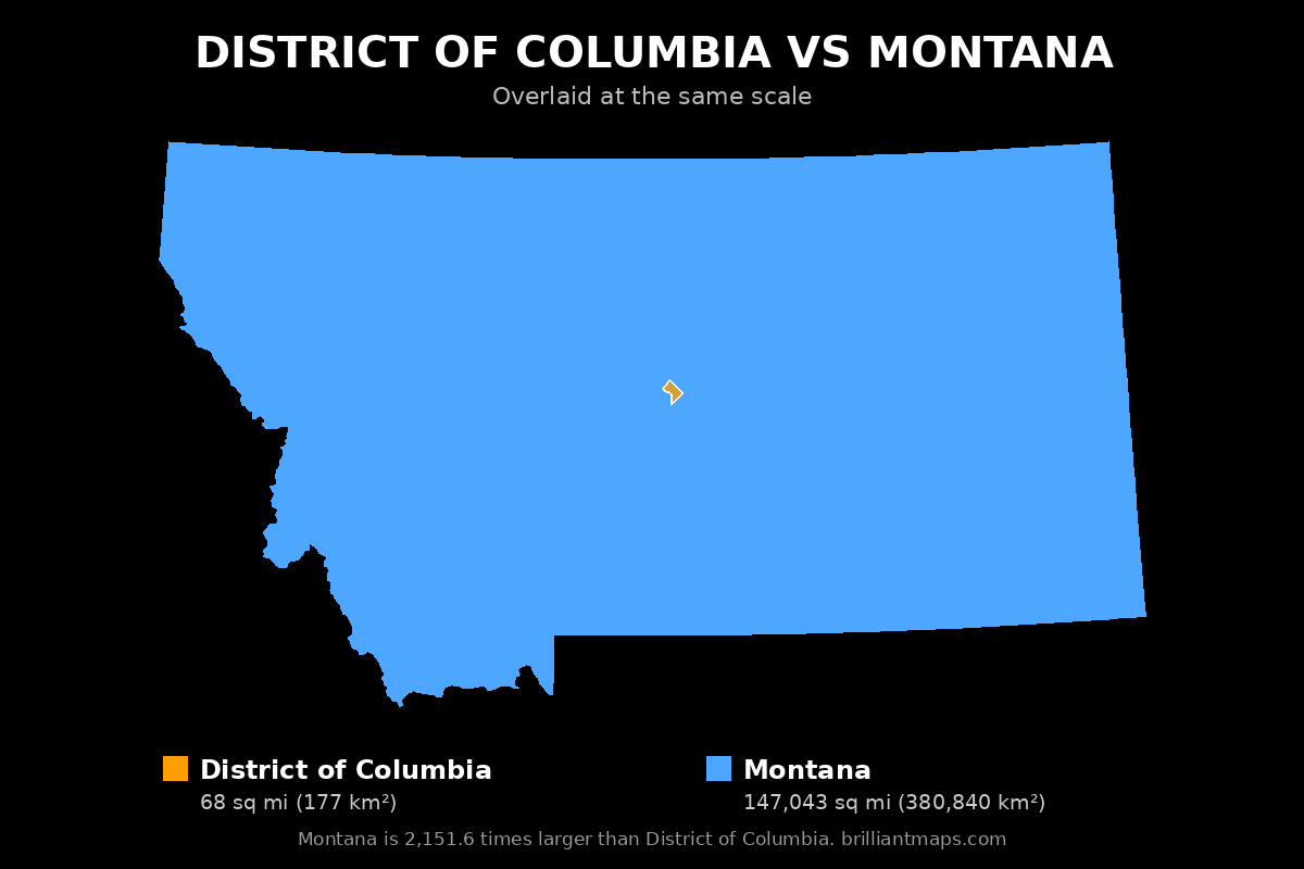 District of Columbia vs Montana Size Comparison Map