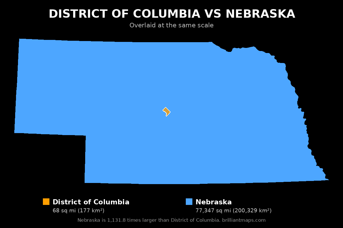 District of Columbia vs Nebraska Size Comparison Map
