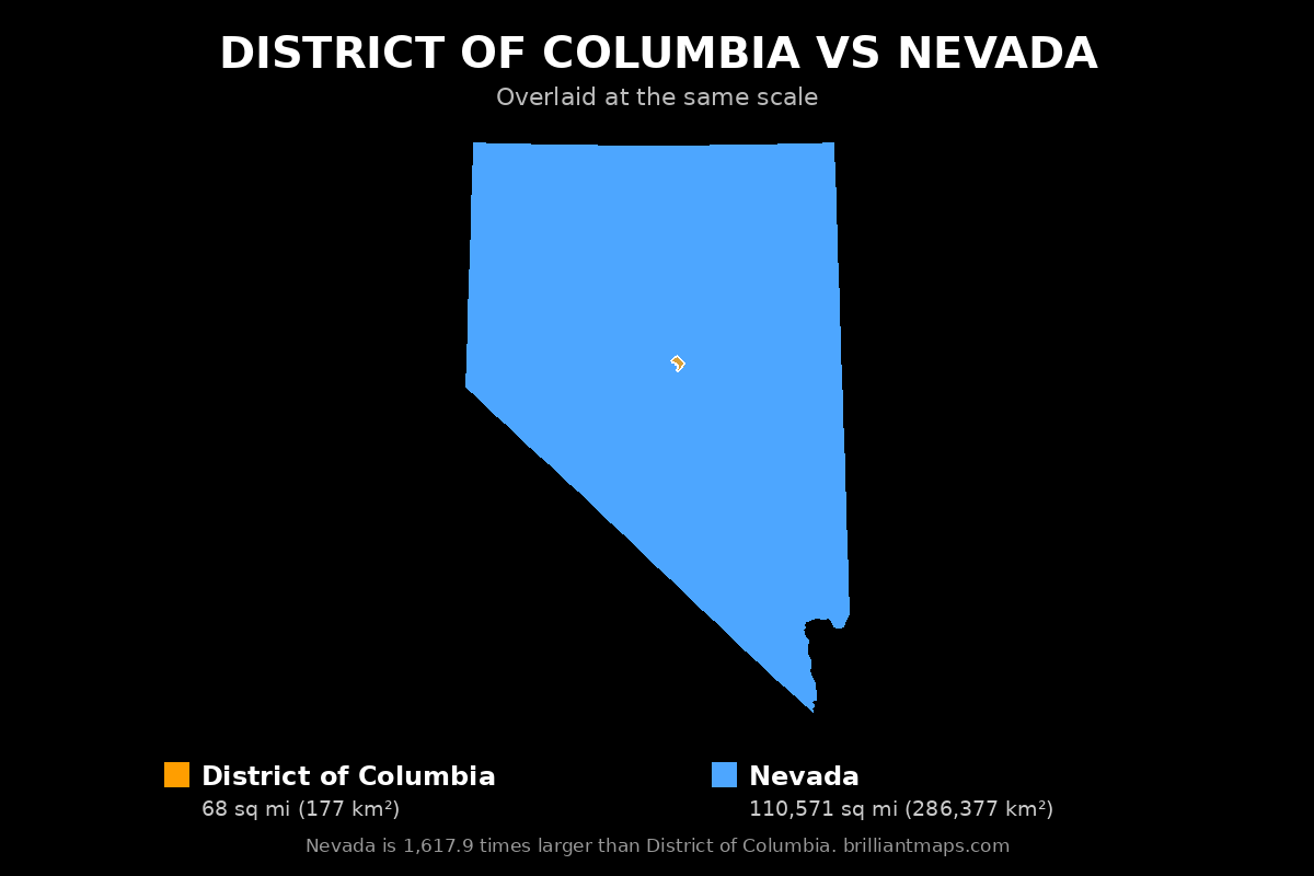 District of Columbia vs Nevada Size Comparison Map