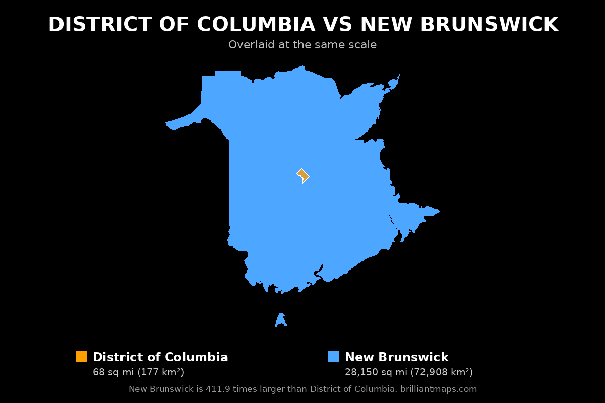 District of Columbia vs New Brunswick Size Comparison Map