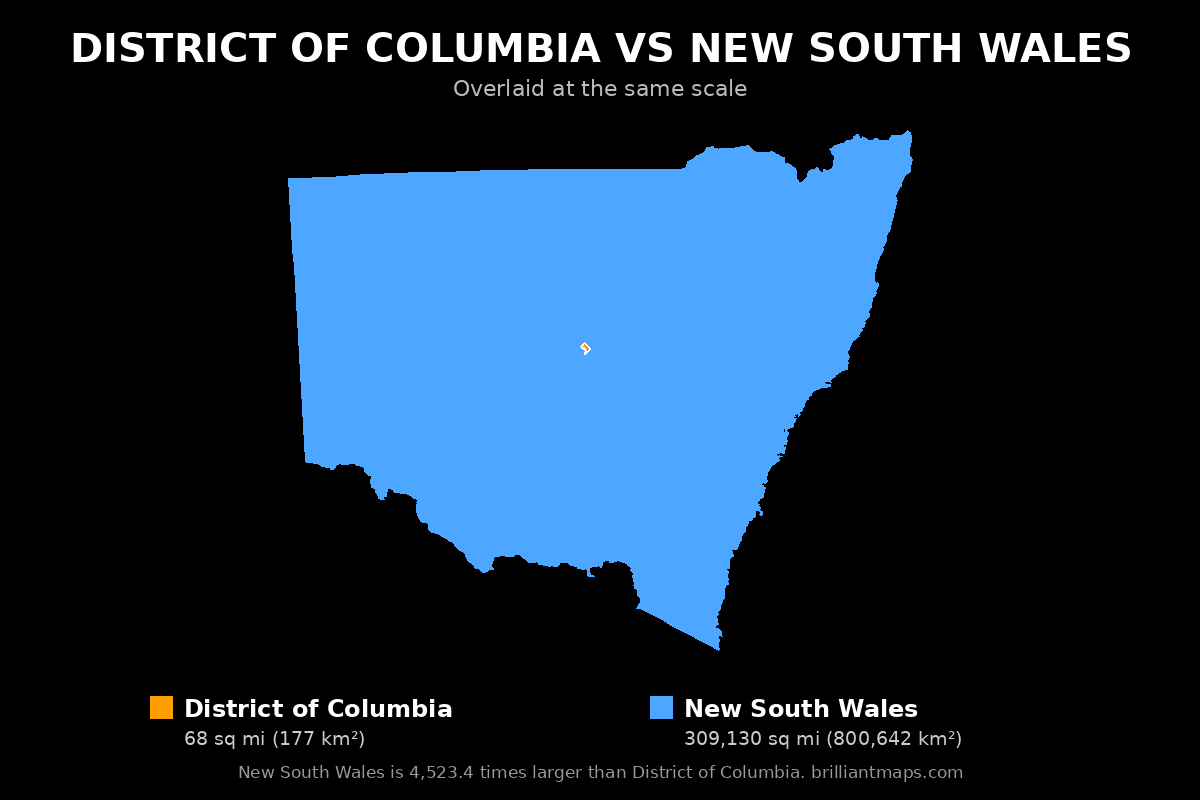 District of Columbia vs New South Wales Size Comparison Map