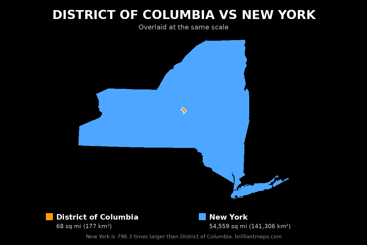 District of Columbia vs New York Size Comparison Map