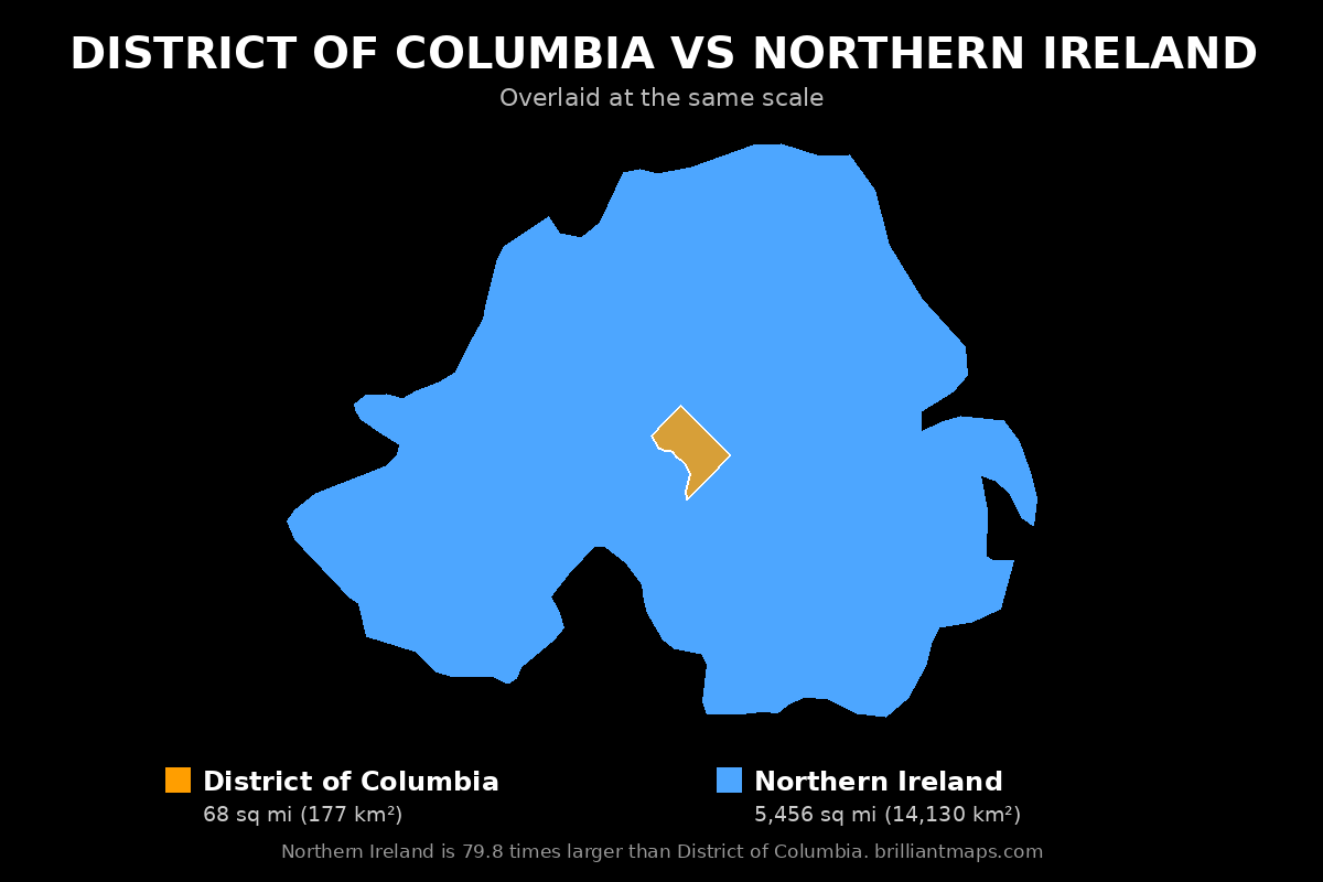 District of Columbia vs Northern Ireland Size Comparison Map