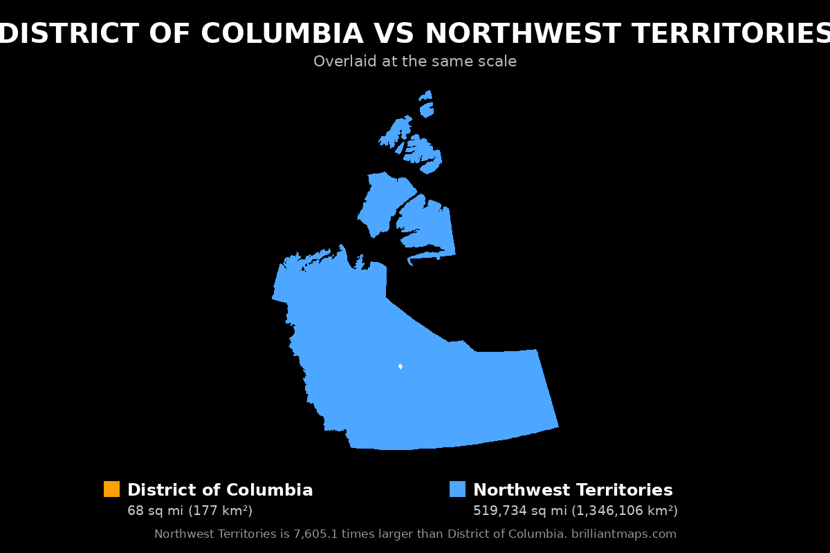 District of Columbia vs Northwest Territories Size Comparison Map