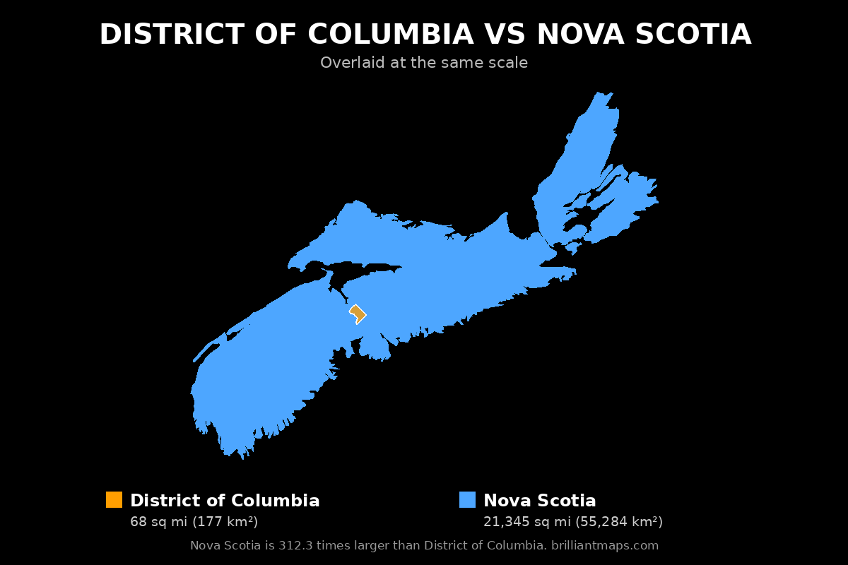 District of Columbia vs Nova Scotia Size Comparison Map