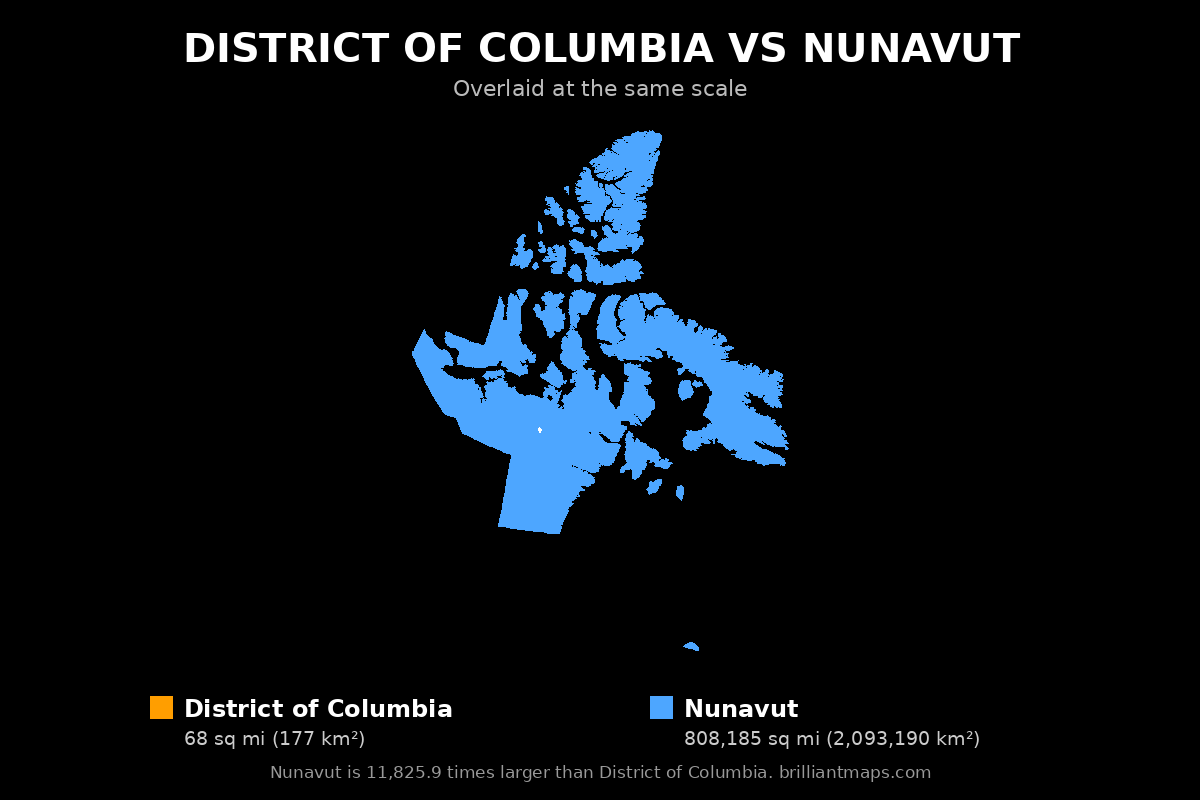 District of Columbia vs Nunavut Size Comparison Map