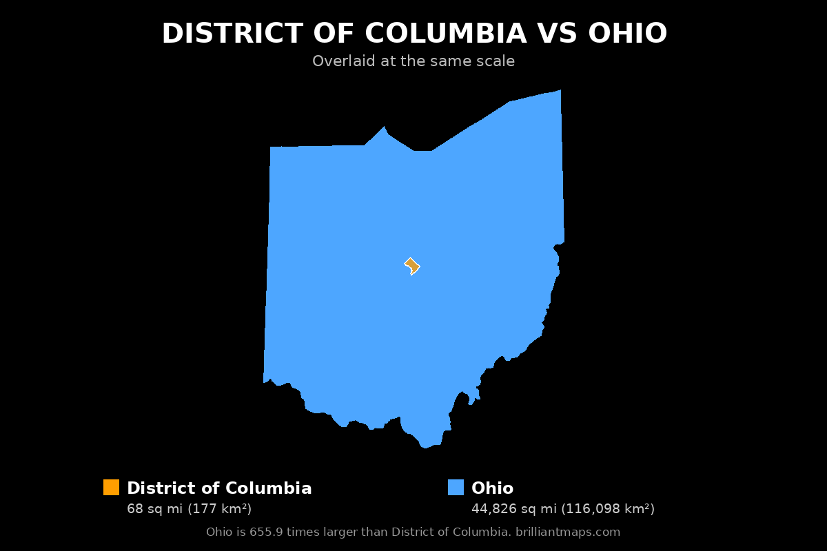 District of Columbia vs Ohio Size Comparison Map
