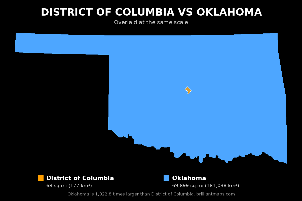 District of Columbia vs Oklahoma Size Comparison Map