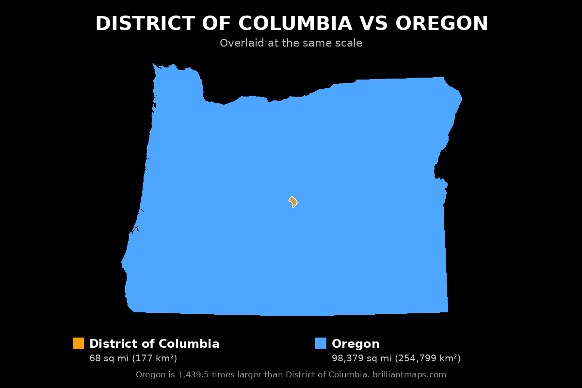 District of Columbia vs Oregon Size Comparison Map