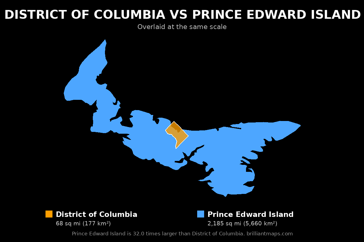 District of Columbia vs Prince Edward Island Size Comparison Map
