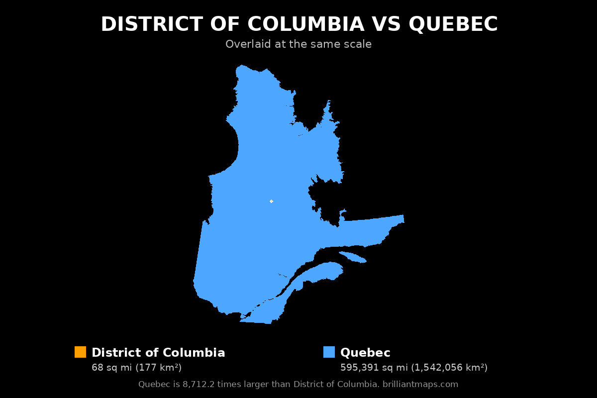 District of Columbia vs Quebec Size Comparison Map