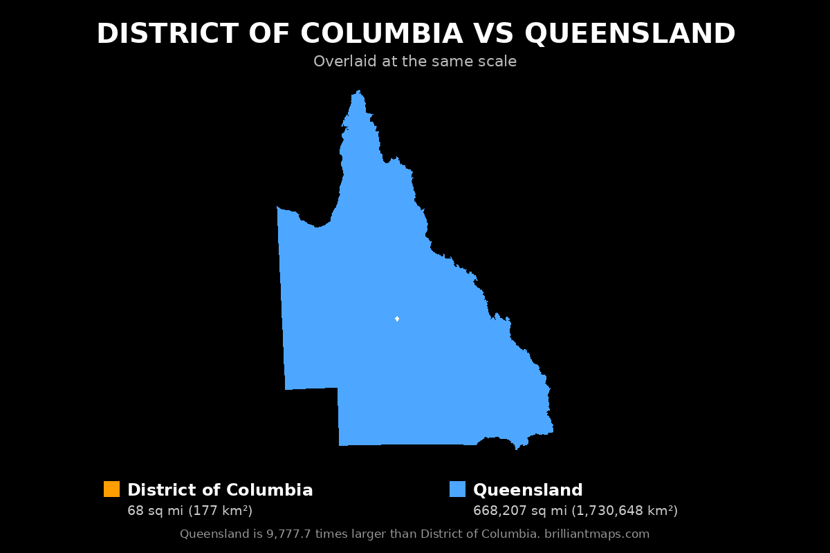 District of Columbia vs Queensland Size Comparison Map
