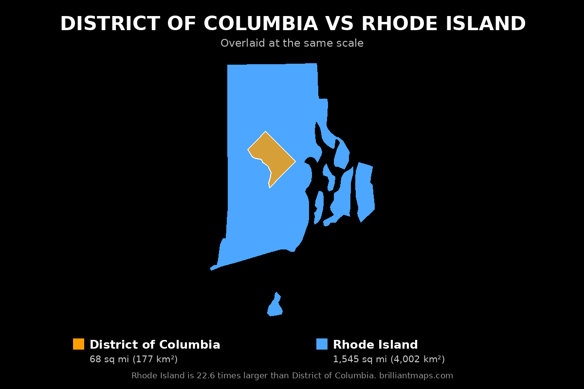 District of Columbia vs Rhode Island Size Comparison Map