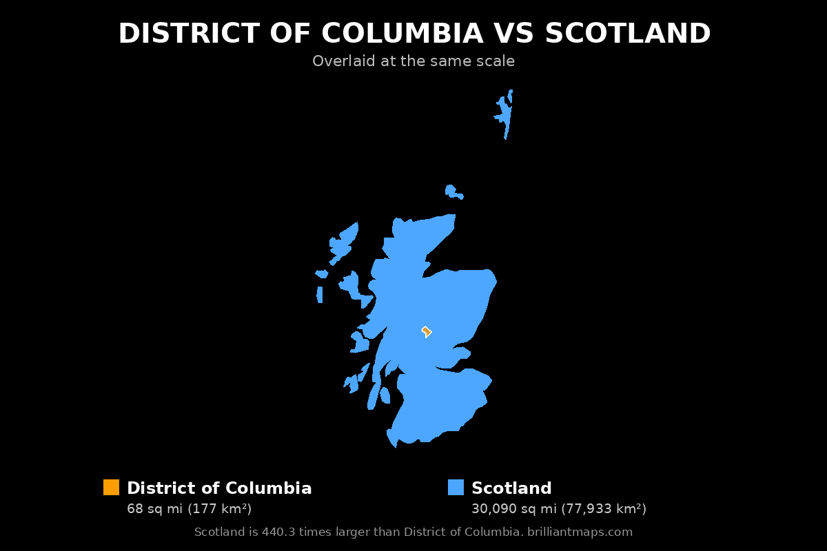 District of Columbia vs Scotland Size Comparison Map