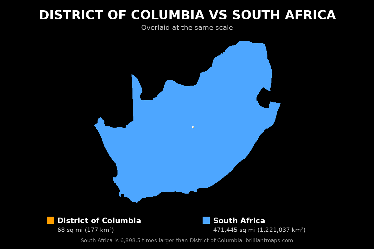 District of Columbia vs South Africa Size Comparison Map