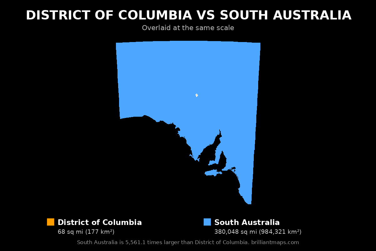District of Columbia vs South Australia Size Comparison Map