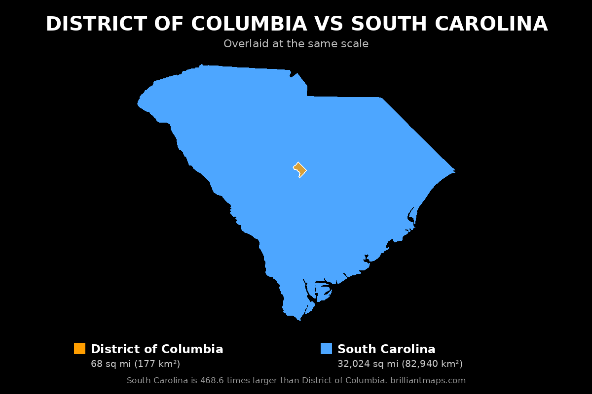 District of Columbia vs South Carolina Size Comparison Map