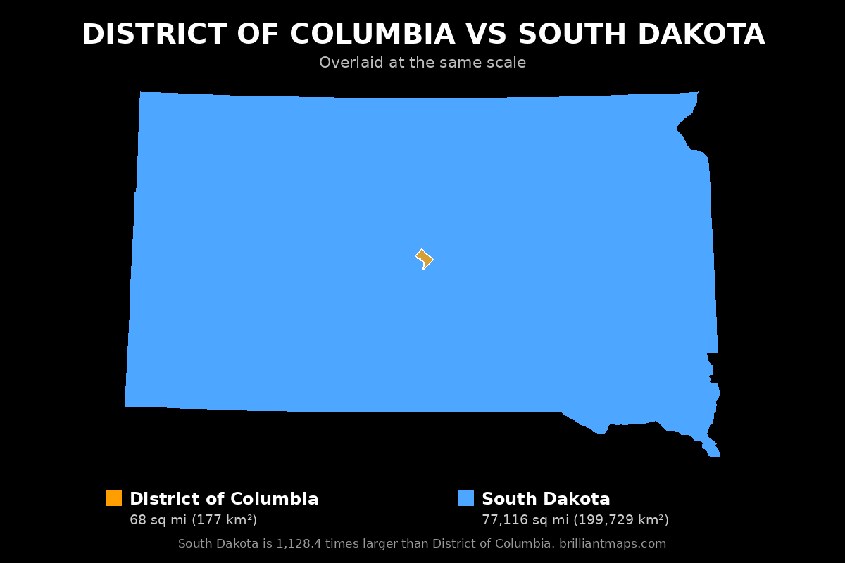 District of Columbia vs South Dakota Size Comparison Map