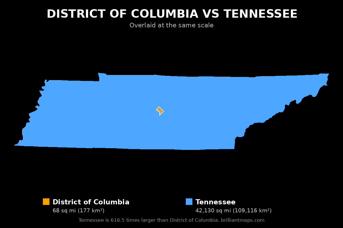 District of Columbia vs Tennessee Size Comparison Map