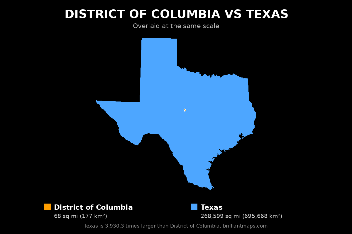 District of Columbia vs Texas Size Comparison Map