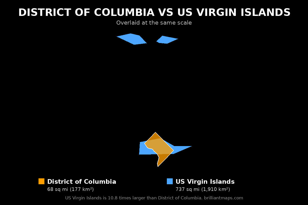 District of Columbia vs US Virgin Islands Size Comparison Map