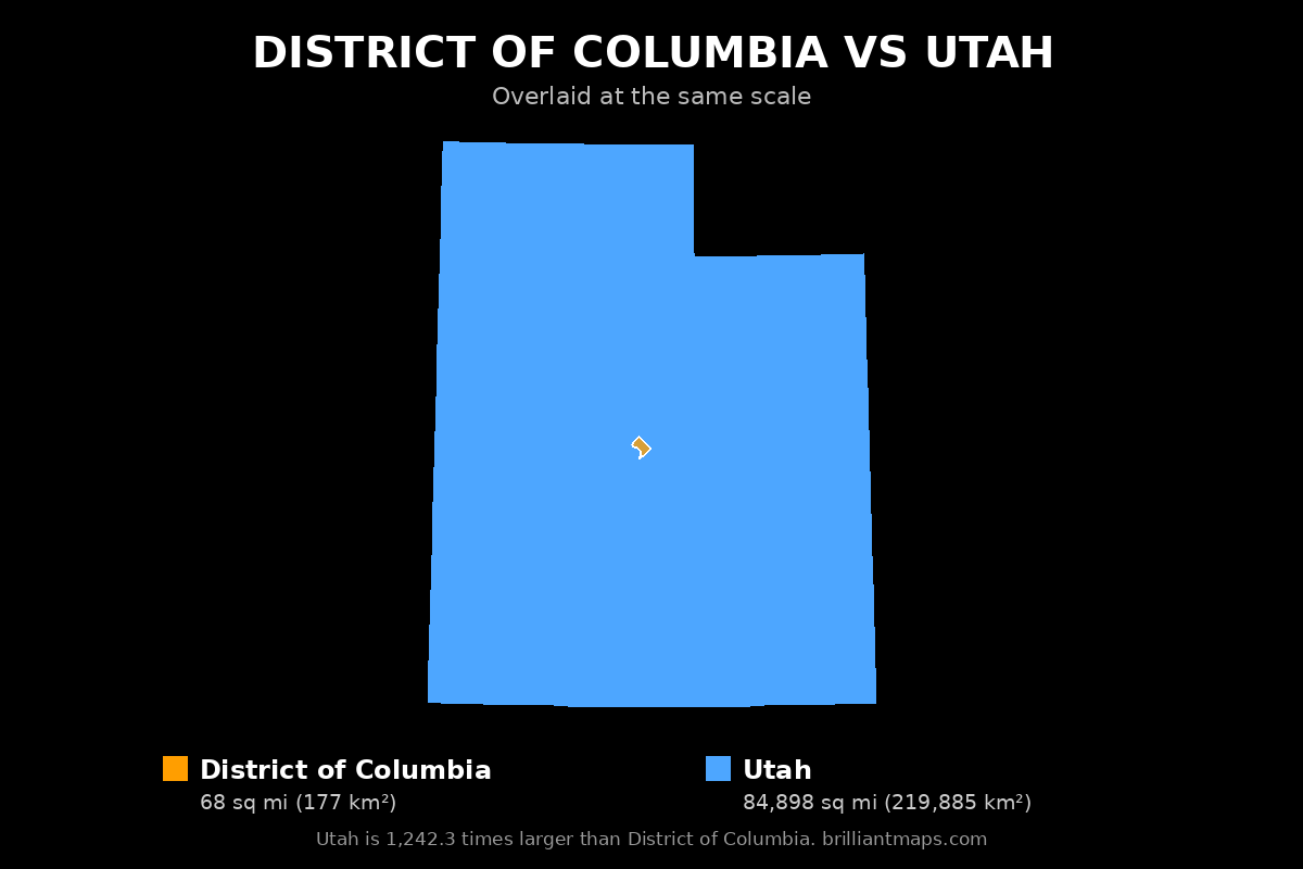 District of Columbia vs Utah Size Comparison Map