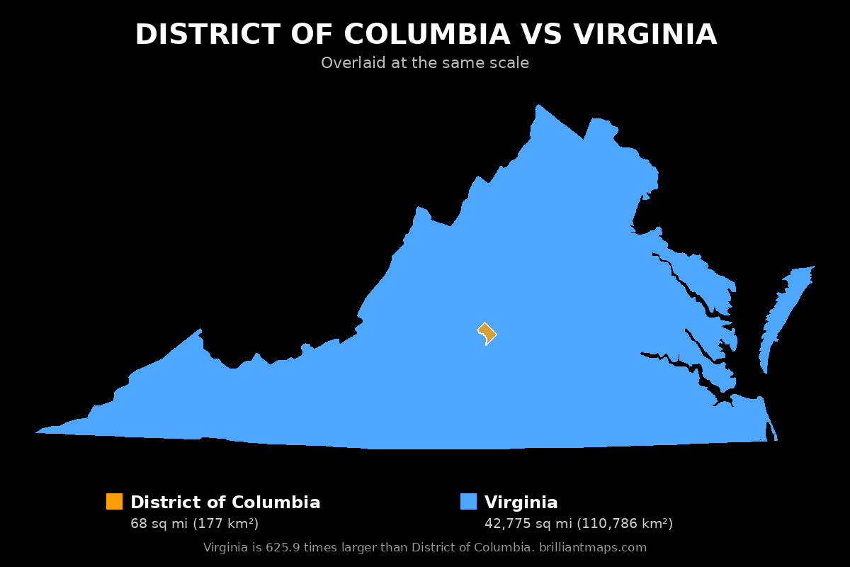 District of Columbia vs Virginia Size Comparison Map