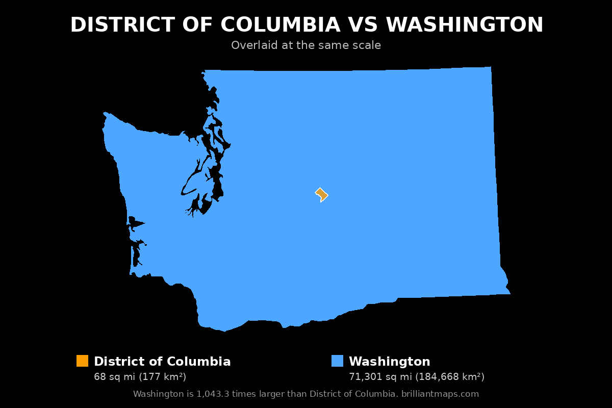 District of Columbia vs Washington Size Comparison Map